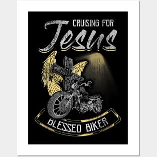 Christian Cross God Blessed Biker Jesus Lover Posters and Art